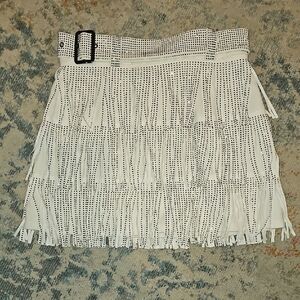 White Fringe Skirt with Black Rhinestone Accents